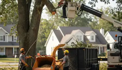 Emergency tree service crew removing storm-damaged tree in Littleton, CO