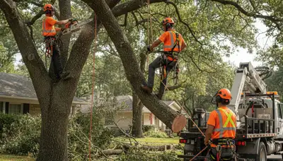 Emergency tree removal crew handling storm-damaged trees in Littleton, CO
