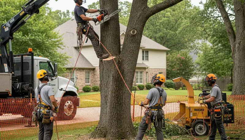 Tree removal crew safely removing a hazardous tree in Littleton, CO