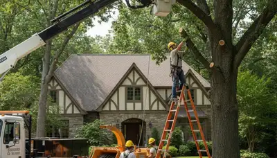 Tree service crew in Littleton, CO handling safe tree removal for a local property