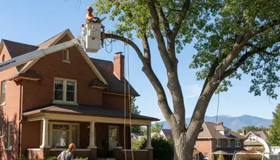 Professional tree service crew in Littleton, CO removing a tree for a local property