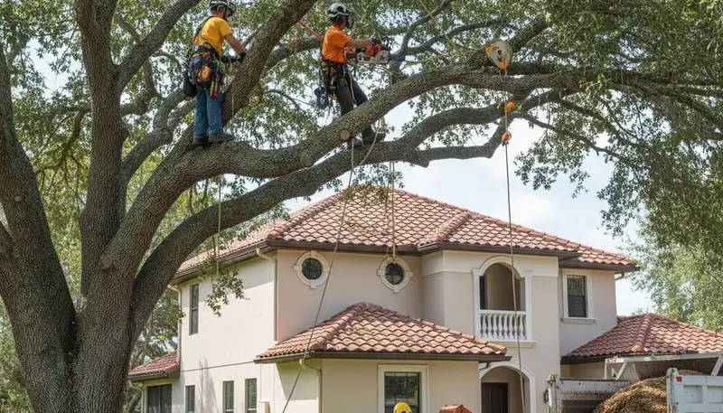 Tree service crew removing a tree in Littleton, CO for safe residential property care