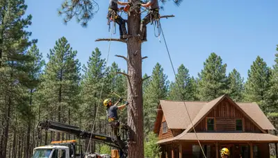 Professional tree service crew in Littleton, CO removing a tree safely for a residential property